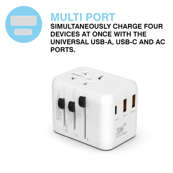 MiTEC MiTRAVEL World Travel Adapter - UK/EU/USA/AUS - White