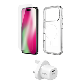 QDOS Starter Pack Case/Power/Glass iPhone 17 Pro Clear/White